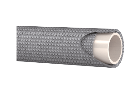 3/8" gladde PTFE slang met dubbele RVS laag per meter